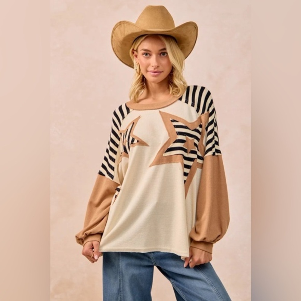 BiBi Star Patchwork Mixed Long Sleeve Top